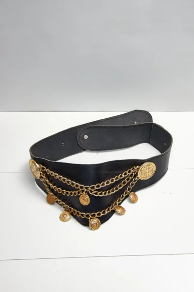 Vintage Belt with Gold Tone Medallion Chains
