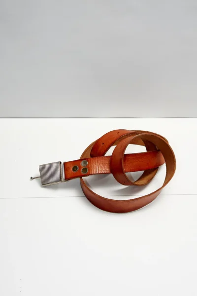 Vintage Leather Belt With Coil Buckle